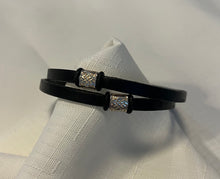 Load image into Gallery viewer, 2 strap leather and silver bracelet.