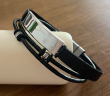 Load image into Gallery viewer, Black leather stainless steel bracelet