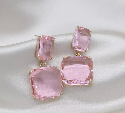 Pink glass stone earrings